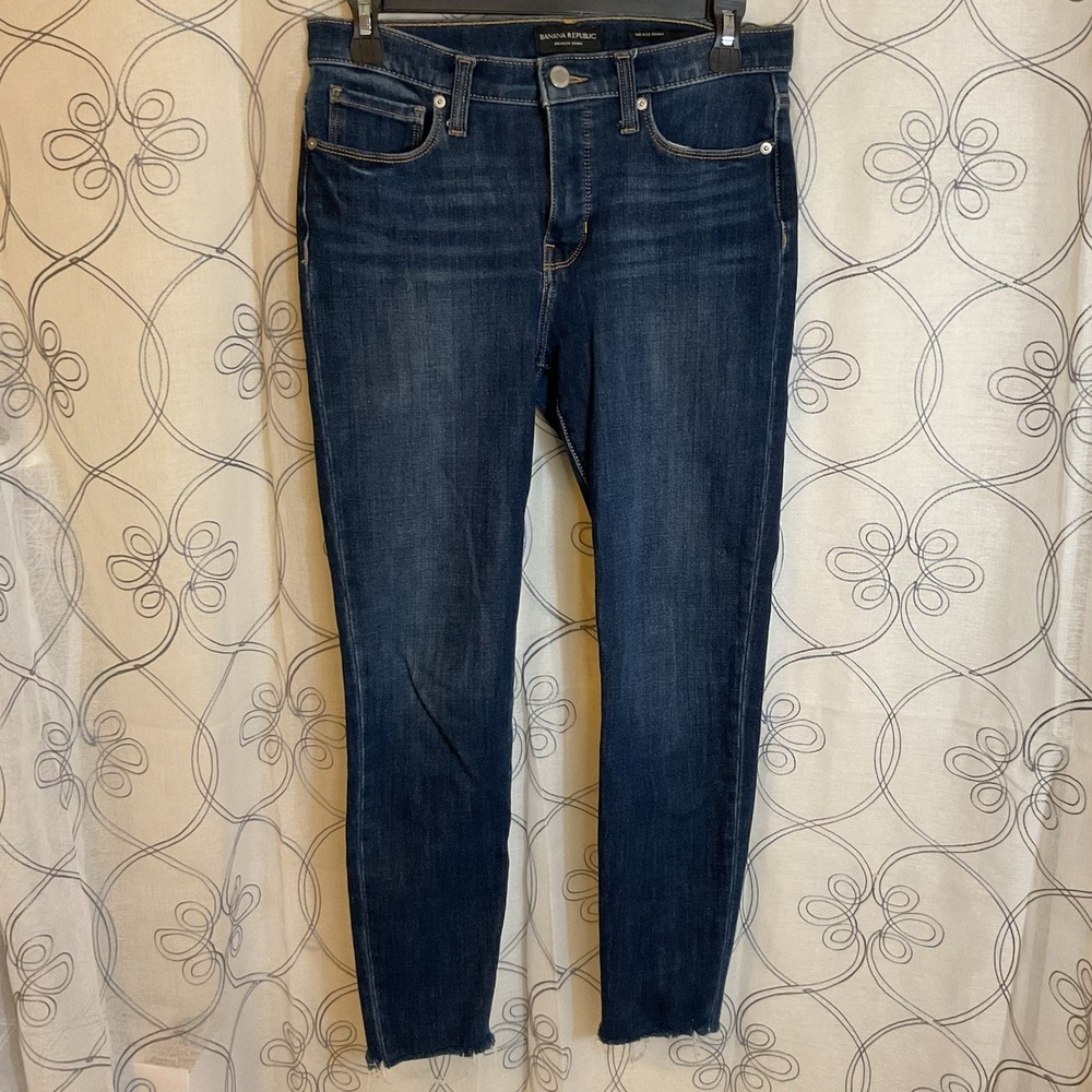 Women's Banana Republic Denim Midrise Skinny Blue Jeans Raw Hem Size 27‎ Regular